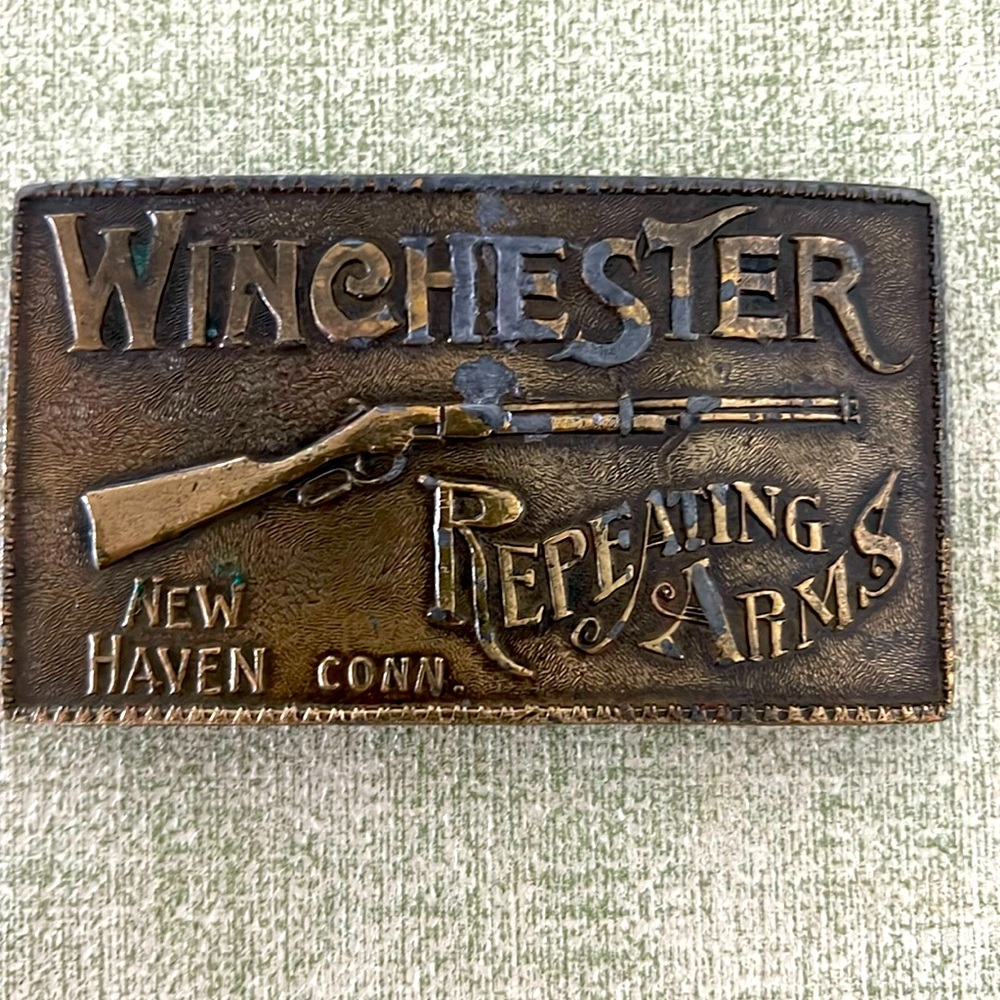 Vintage Winchester Repeating Arms Rifle Brass Belt Buckle/New Haven, Conn.